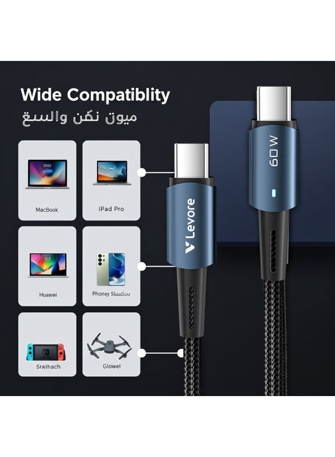 LEVORE 1M Nylon Braided 60w USB C to USB C Cable - LC5212-BL - Image 5